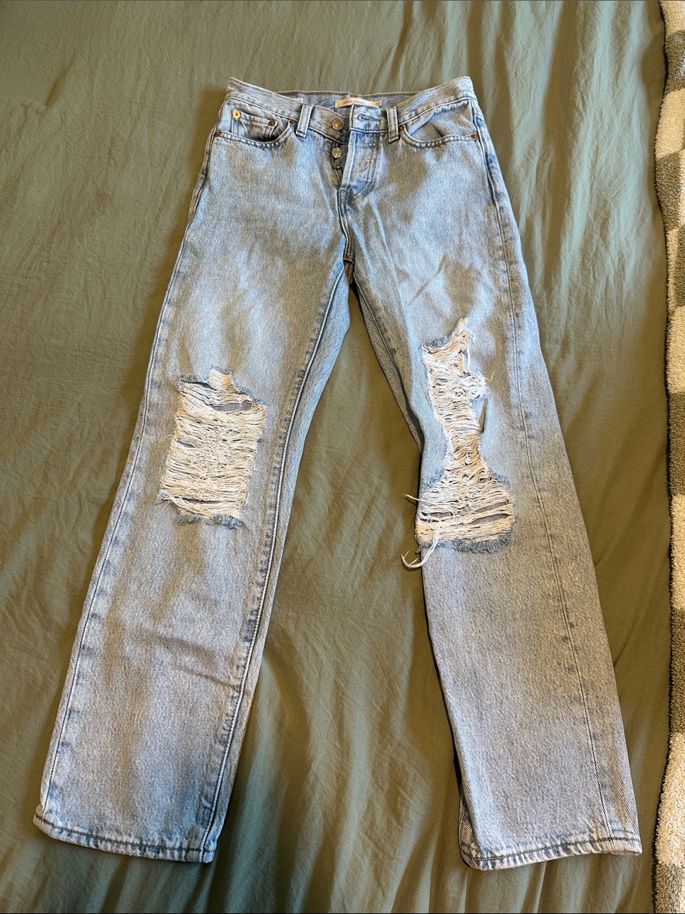Levi's Light Blue Distressed Straight Leg Jeans